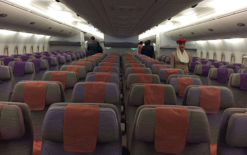 Classe econômica do A380 (Foto: Vivian Reis/G1)