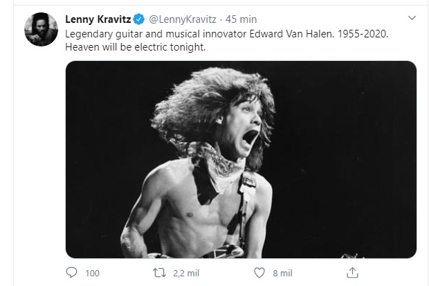 Lenny Kravitz faz homenagem a Eddie Van Halen (Foto:  Reprodução Twitter)