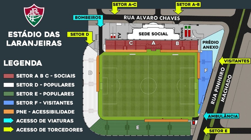 Setorização no projeto de reforma do Estádio de Laranjeiras — Foto: Reprodução