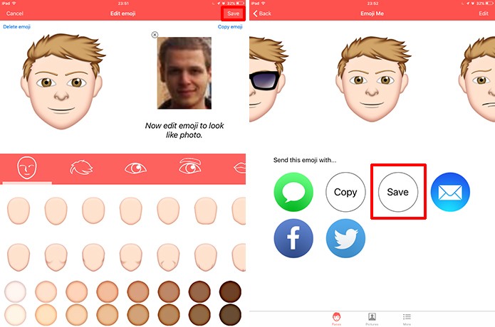 Emoji Me Maker pode salvar emoticon personalizado na galeria ou em redes sociais (Foto: Reprodução/Elson de Souza)