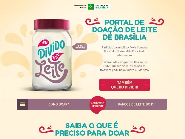 Portal Amamenta Brasília foi criado para o cadastro de mães interessadas em doar leite materno (Foto: Reprodução/Secretaria de Saude)