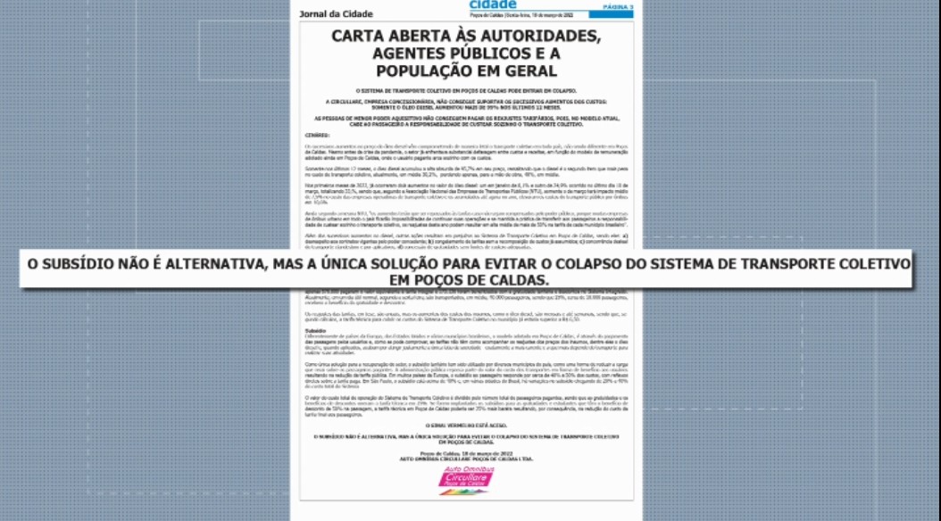 Prefeitura diz que não foi procurada por empresa de transporte coletivo por subsídio em Poços de Caldas, MG