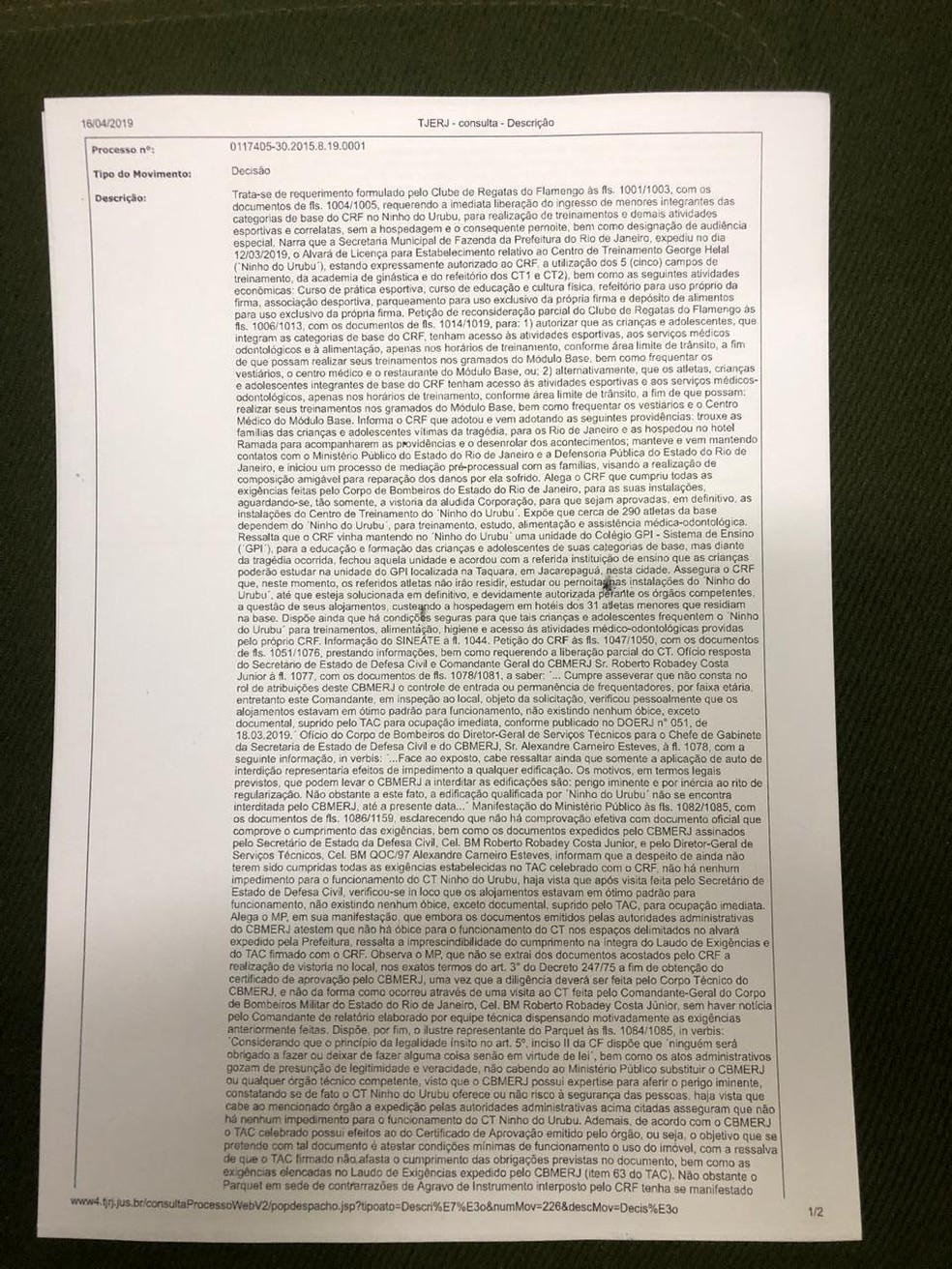 Decis&atilde;o da Justi&ccedil;a liberando parcialmente o Ninho para menores de 18 anos &mdash; Foto: Divulga&ccedil;&atilde;o