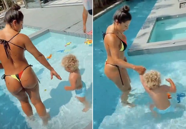 Andressa Miranda curte piscina com o filho, Bento (Foto: Reprodução/Instagram)