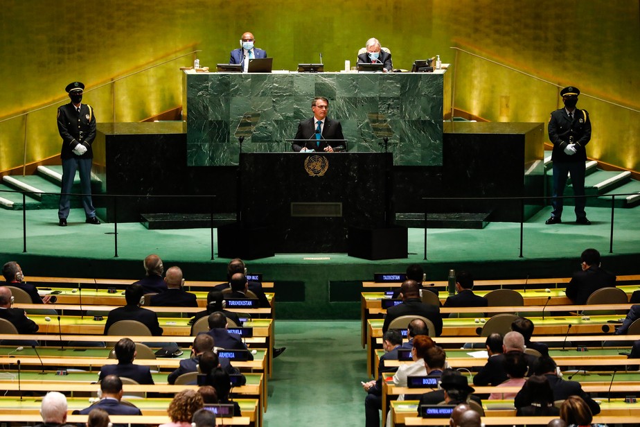 O presidente Jair Bolsonaro abre a Sessão da Assembleia Geral das Nações Unidas, em 2021