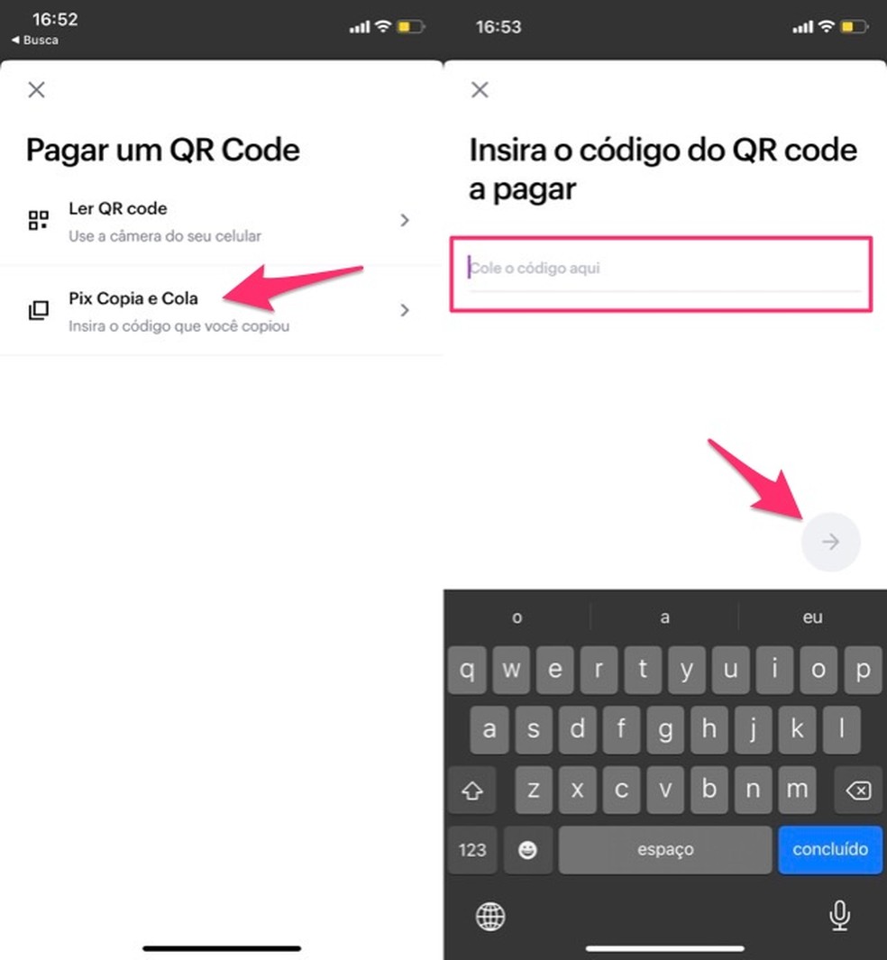 Ação para usar o código do um QR code para pagar boletos por Pix — Foto: Reprodução/Marvin Costa