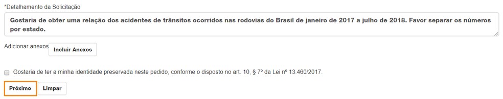 Descreva em detalhes seu pedido e adicione anexos, se desejar — Foto: Reprodução/Ana Letícia Loubak