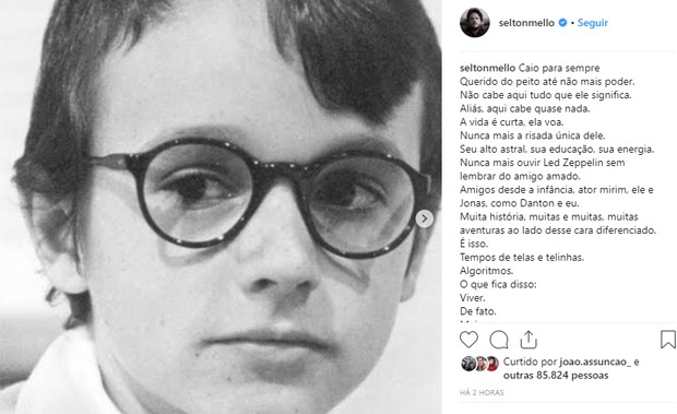 Selton Mello presta homenagem a Caio Junqueira (Foto: Reprodução/Instagram)