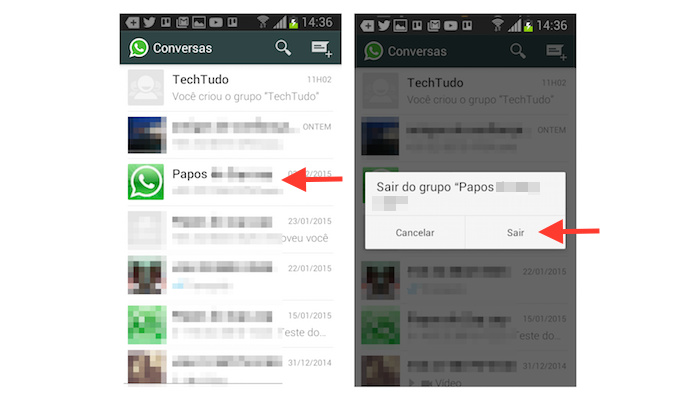 Saindo de um grupo do WhatsApp no Android (Foto: Reprodu??o/Marvin Costa)