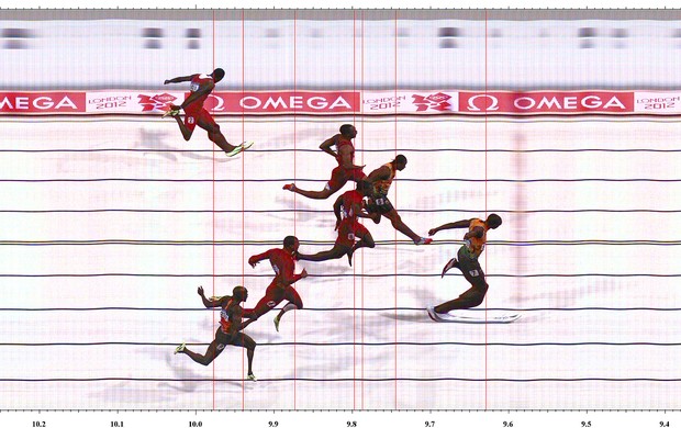 Photofinish Final dos 100M, Bolt (Foto: Divulgação)