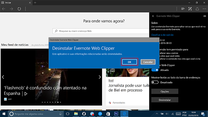 Microsoft Edge perguntará se usuário quer mesmo desinstalar extensão (Foto: Reprodução/Elson de Souza)