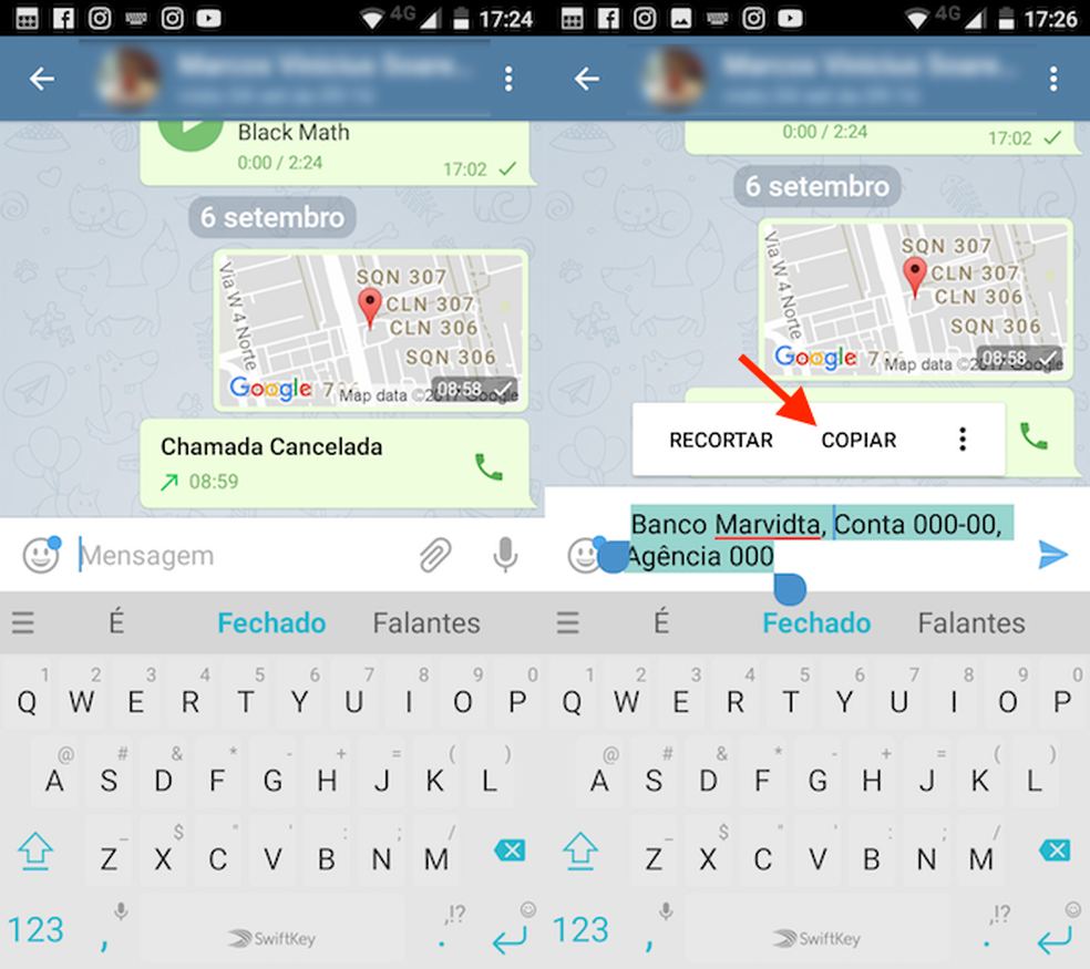 Opção para copiar um texto para área de transferência do SwiftKey  para Android (Foto: Reprodução/Marvin Costa)