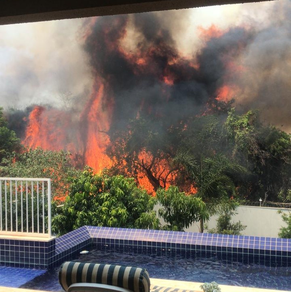 Fogo não chegou a atingir as casas, mas a fumaça incomodou os moradores em Marília — Foto: Marília Notícia/Divulgação 