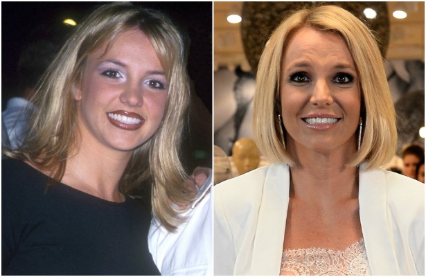 Britney Spears em julho de 1999, quando tinha só 17 aninhos, e atualmente, com 33. (Foto: Getty Images)