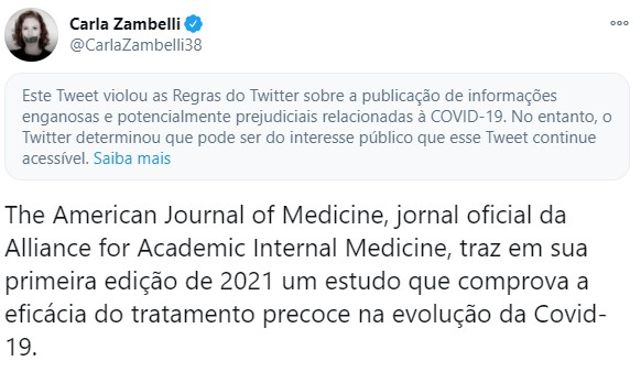 Depois de alerta em publicação de Bolsonaro, Twitter notifica post de Carla Zambelli e Daniel Silveira thumbnail