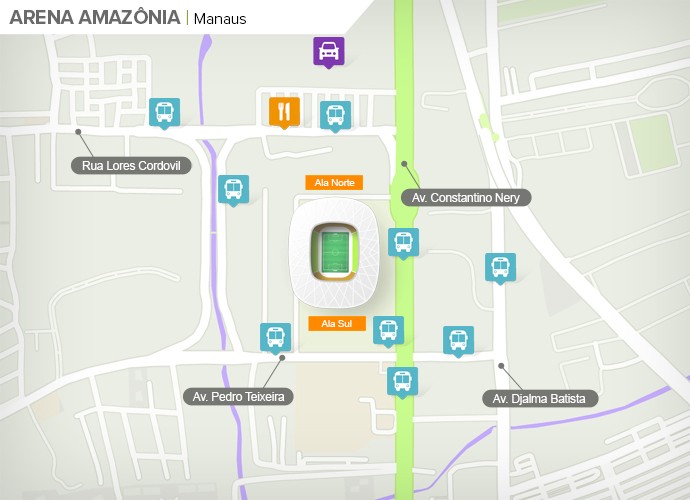 Mapa de acesso às ruas da Arena da Amazônia (Foto: Googlee Maps / Infografia GloboEsporte.com)