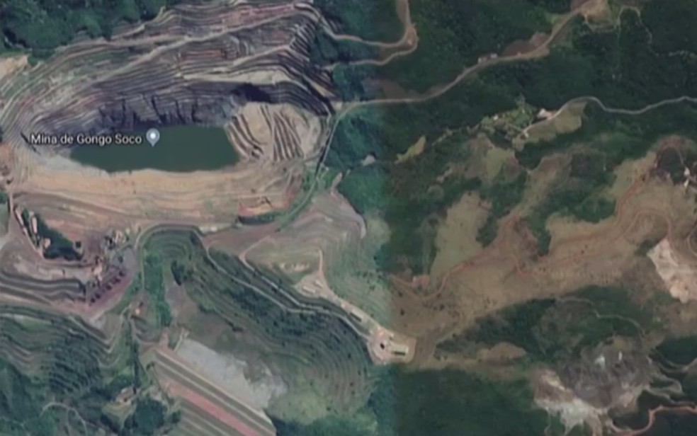Imagem aérea da Minas Gongo Soco, em Barão de Cocais — Foto: Google/Reprodução