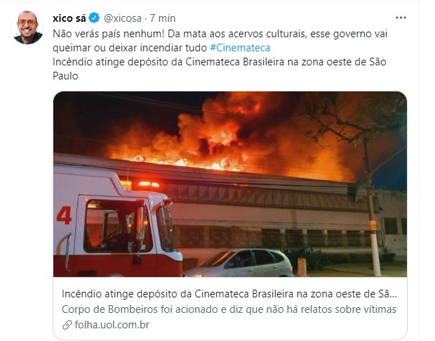 Xico Sá: revolta com incêndio (Foto: Reprodução Twitter)