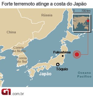 mapa terremoto japão (Foto: Arte/G1)