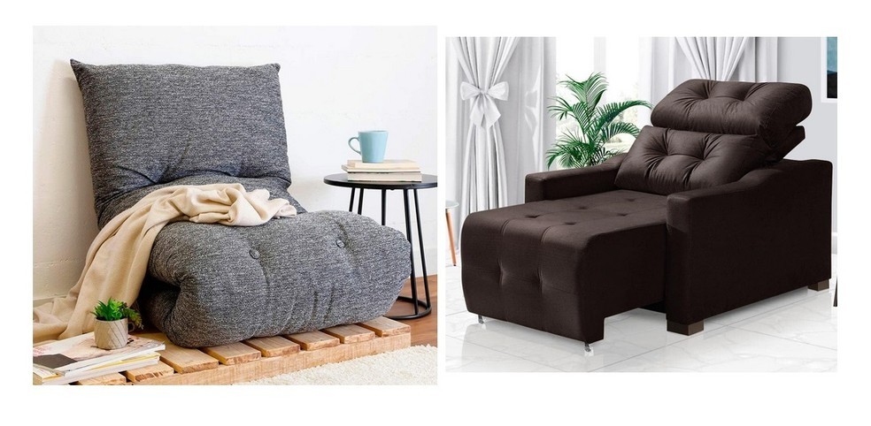 Da esquerda para a direita: o futon dobrável da BF Colchões e a poltrona do papai da Art Estofados (Foto: Reprodução/Amazon)