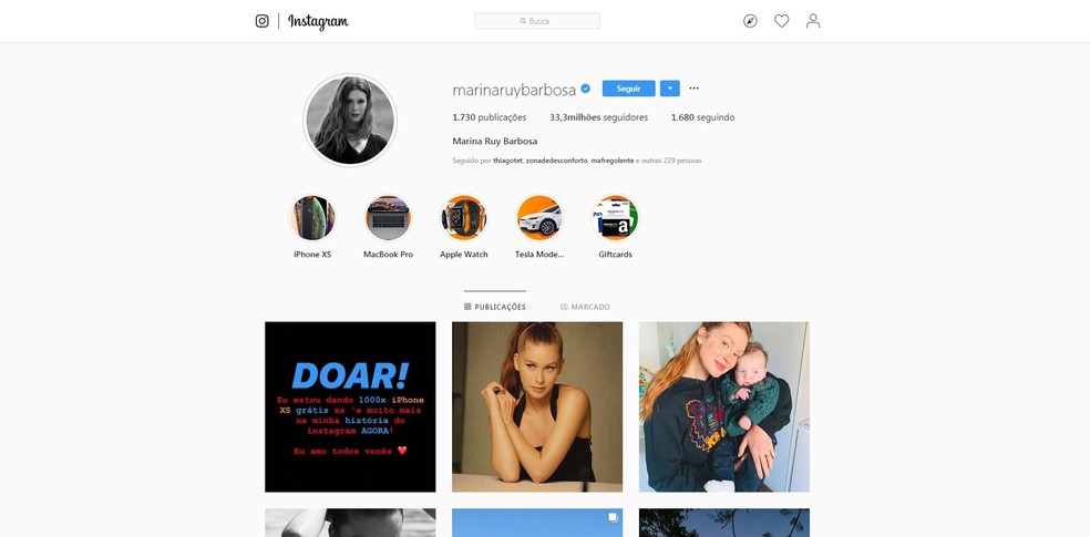Marina Ruy Barbosa tem Instagram hackeado novamente  — Foto: Reprodução/Instagram