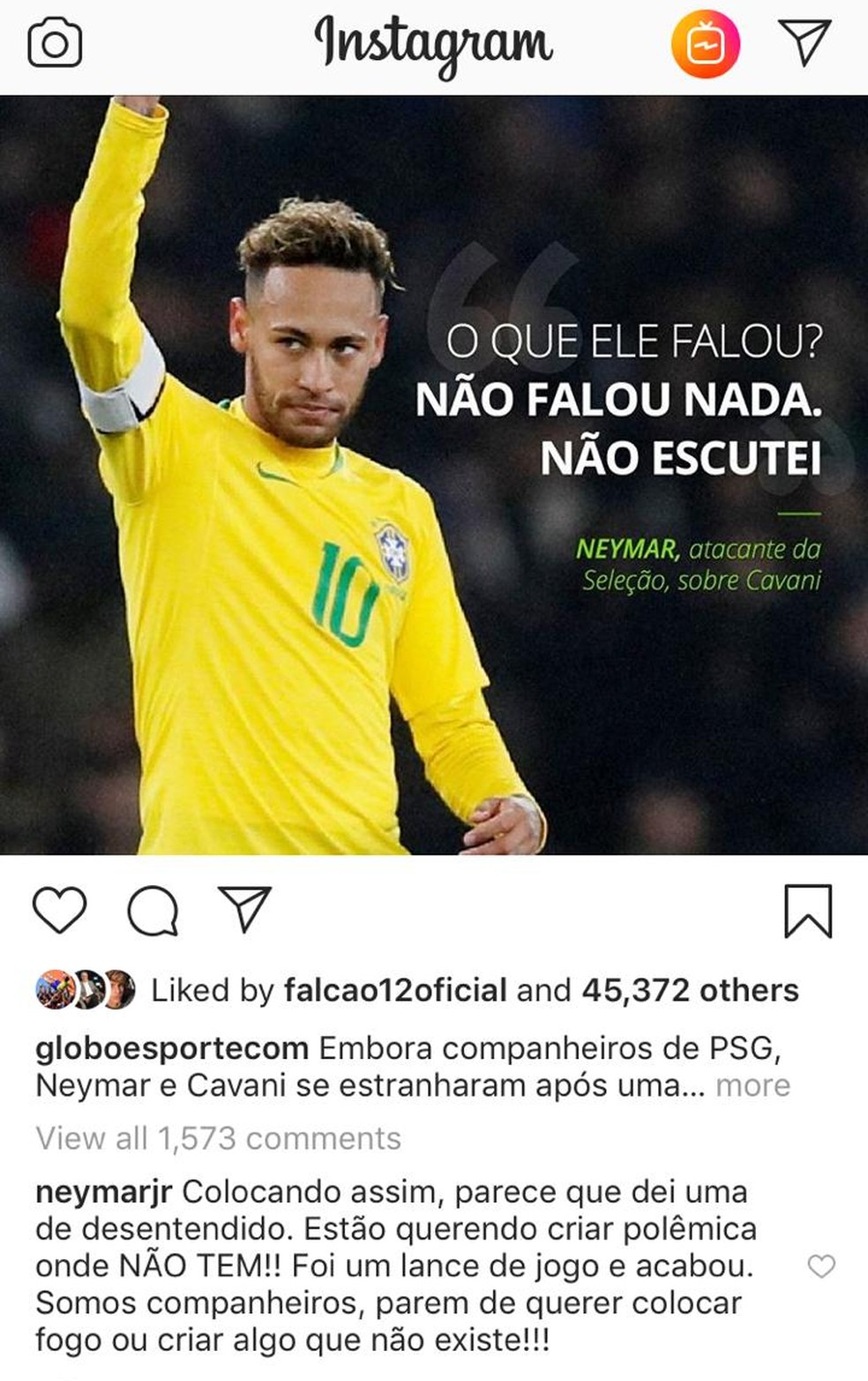 Neymar Critica Post Com Frase Sobre Cavani Foi Um Lance De Jogo E Acabou Selecao Brasileira Ge