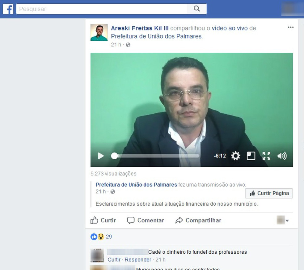 Prefeito anunciou exonera&ccedil;&atilde;o de comissionados em Uni&atilde;o pelas redes sociais (Foto: Reprodu&ccedil;&atilde;o/Facebook)