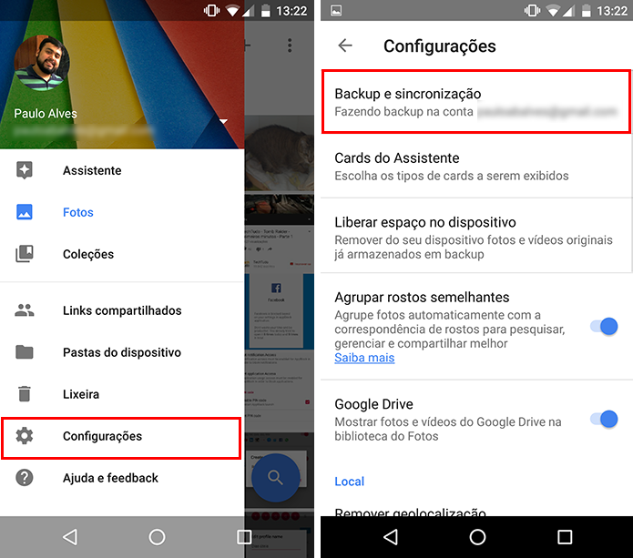 Acesse as configurações do Fotos no Android (Foto: Reprodução/Paulo Alves)