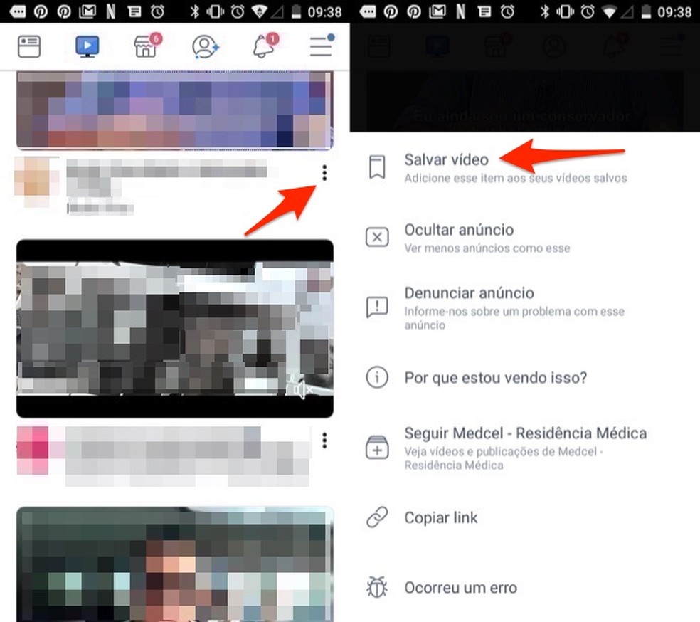 Ação para salvar um vídeo do Facebook Watch para assistir depois — Foto: Reprodução/Marvin Costa