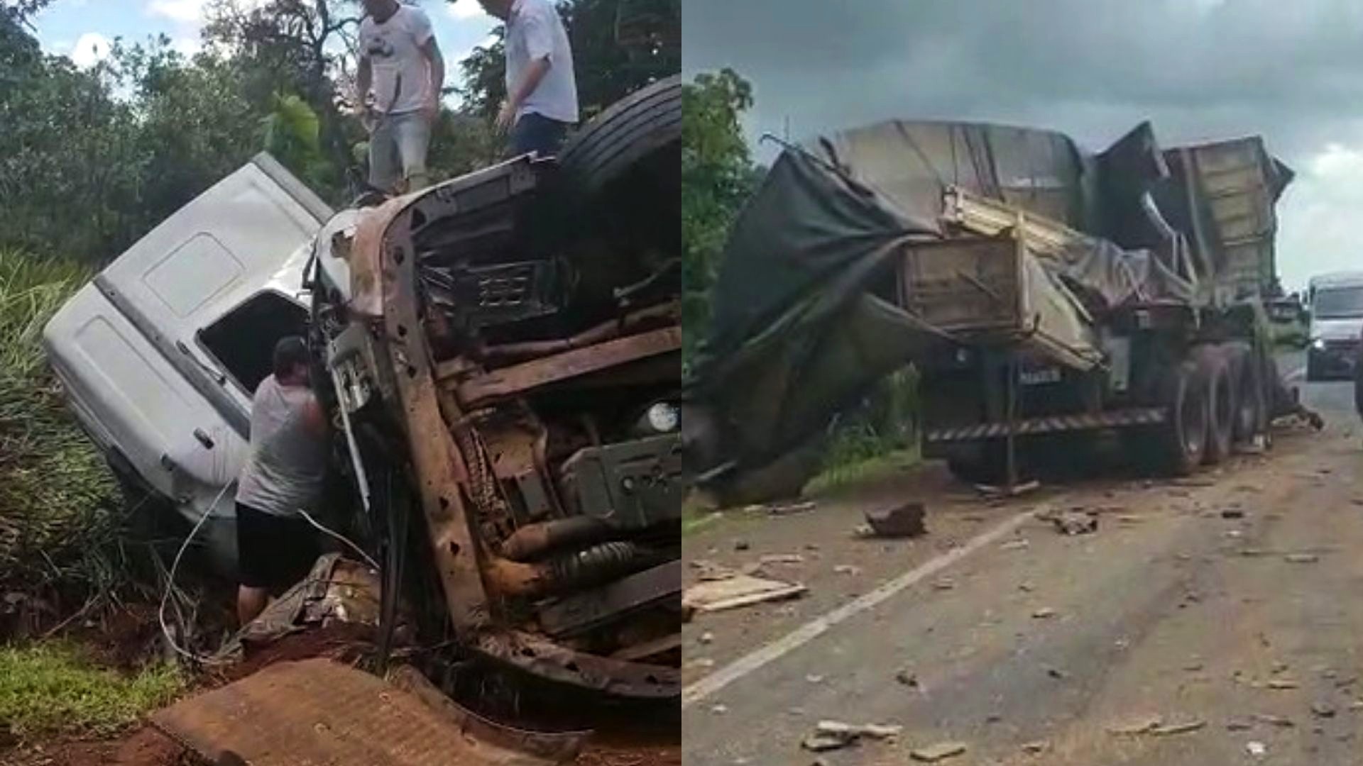Três carretas e uma caminhonete colidem em rodovia de MS; veja vídeo