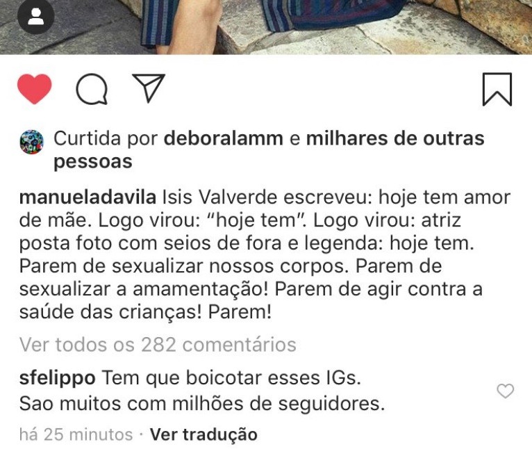 Postagens de Manuela Dávila e Samara Felippo (Foto: Reprodução/Instagram)