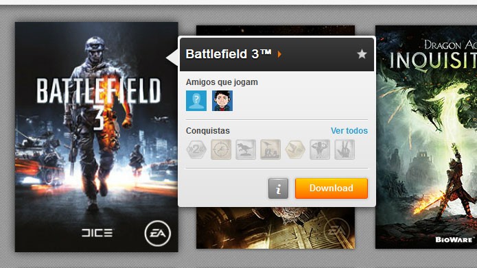 Na aba Meus Jogos, clique em Download para baixar e instalar Battlefield 3 (Foto: Reprodução/Tais Carvalho)