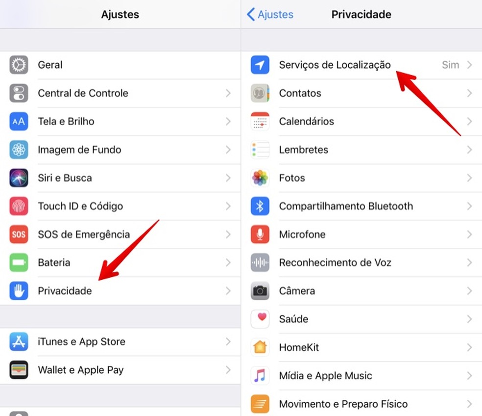Acesse as configurações do GPS no iPhone — Foto: Reprodução/Helito Beggiora