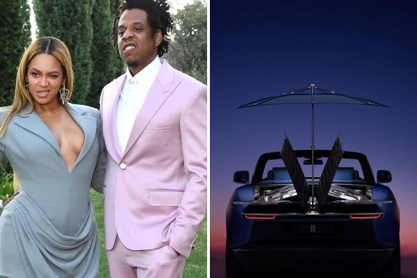 Os músicos Beyoncé e Jay-Z com seu novo Rolls-Royce exclusivo de 28 milhões de dólares (Foto: Getty Images/Instagram)