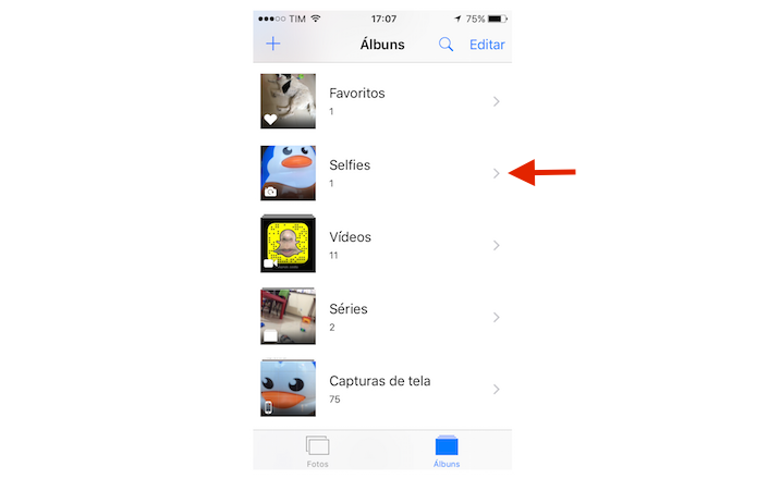 Visualizando o álbum para selfies do iOS 9 no iPhone (Foto: Reprodução/Marvin Costa)