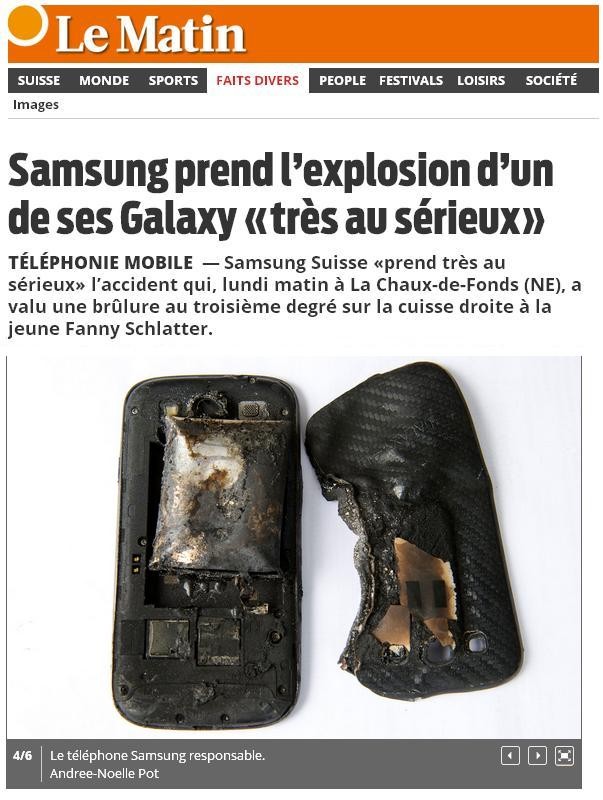 Smartphone Samsung Galaxy SIII após explosão (Foto: Reprodução Internet/Lematin.ch)
