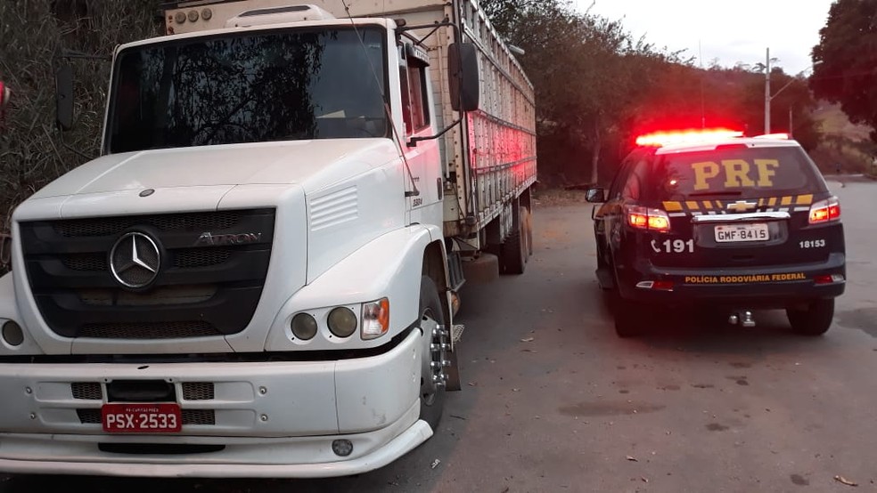 Caminhão com elementos identificadores adulterados foi apreendido na BR-116, em Teófilo Otoni — Foto: Polícia Rodoviária Federal/Divulgação