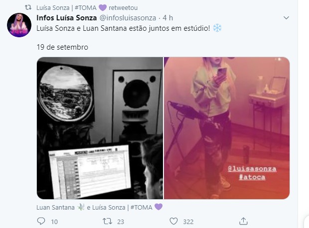 Luísa Sonza reposta mensagens de fãs sobre parceria com Luan Santana (Foto: Reprodução/Twitter)