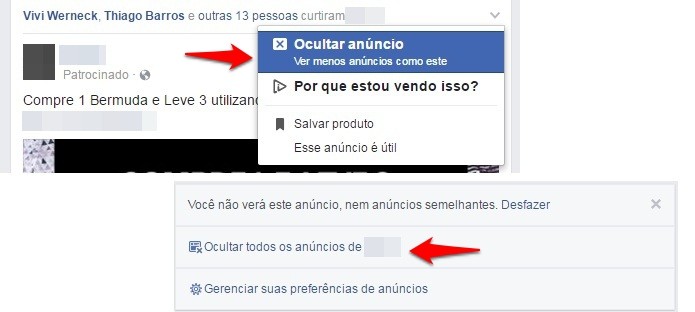 Facebook permite limitar anúncio de determinada empresa (Foto: Reprodução/Gabriel Ribeiro)