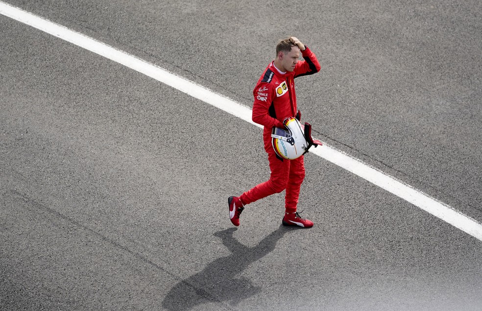 Sebastian Vettel, da Ferrari, no GP da Inglaterra de 2020, em Silverstone — Foto: Will Oliver/Pool via Getty Images