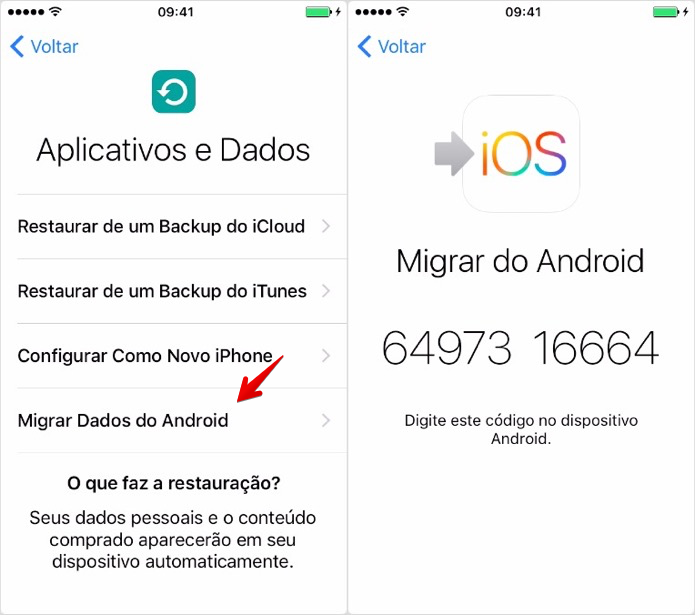 Escolha a opção de migrar seus dados para o iOS (Foto: Reprodução/Helito Bijora) 