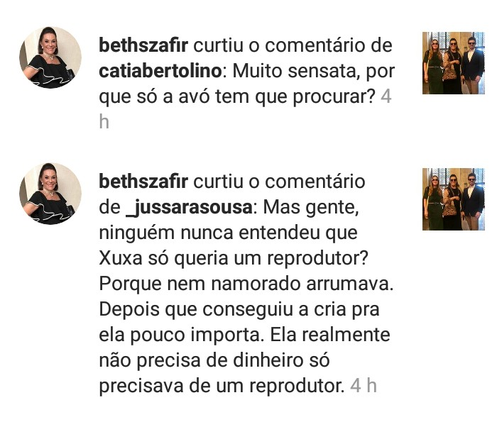 Beth Szafir curte comentários polêmicos sobre Sasha (Foto: Reprodução Instagram)