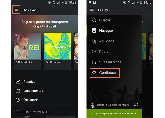 Acesse as configura??es do Spotify pelo Android (Foto: Reprodu??o/Barbara Mannara)