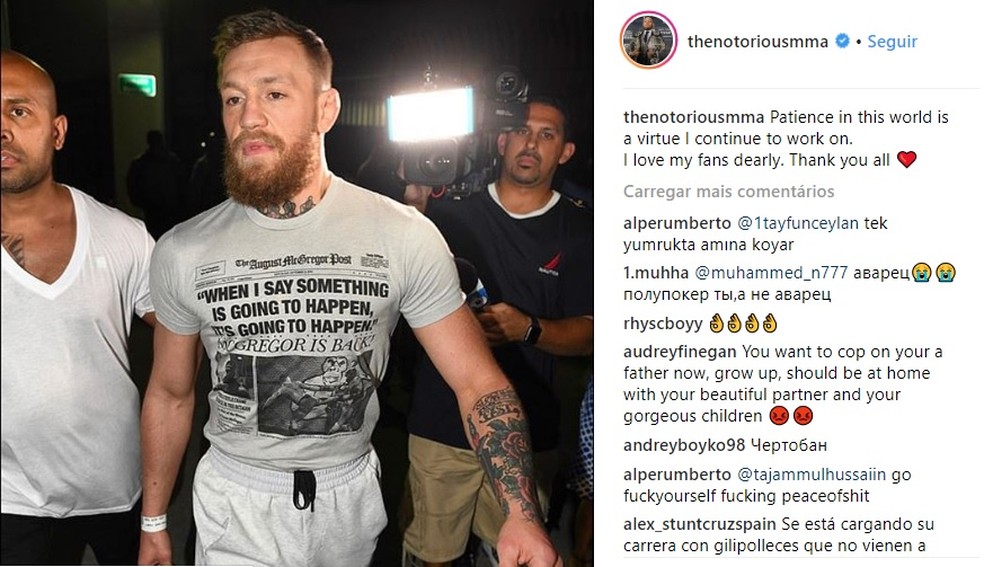 Conor McGregor manda mensagem após deixar a cadeia em Miami — Foto: Reprodução / Instagram