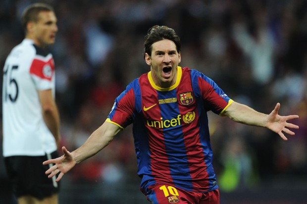 Lionel Messi comemora gol contra o Manchester United na final da Champions (Foto: Getty Images)
