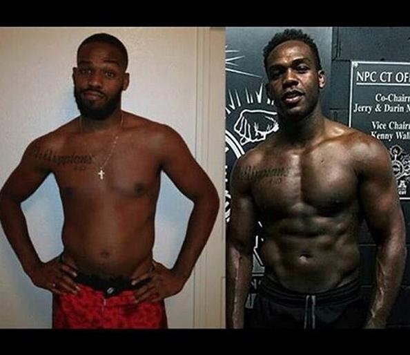 Jon Jones antes e depois dos levantamentos de peso