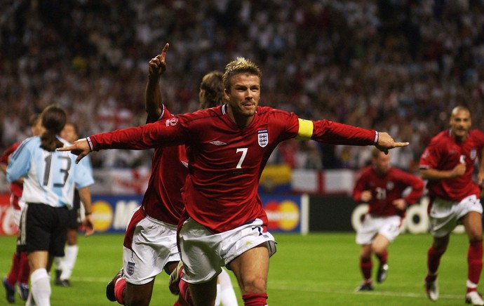 David Beckham inglaterra gol argentina copa do mundo 2002 (Foto: Agência Getty Images)