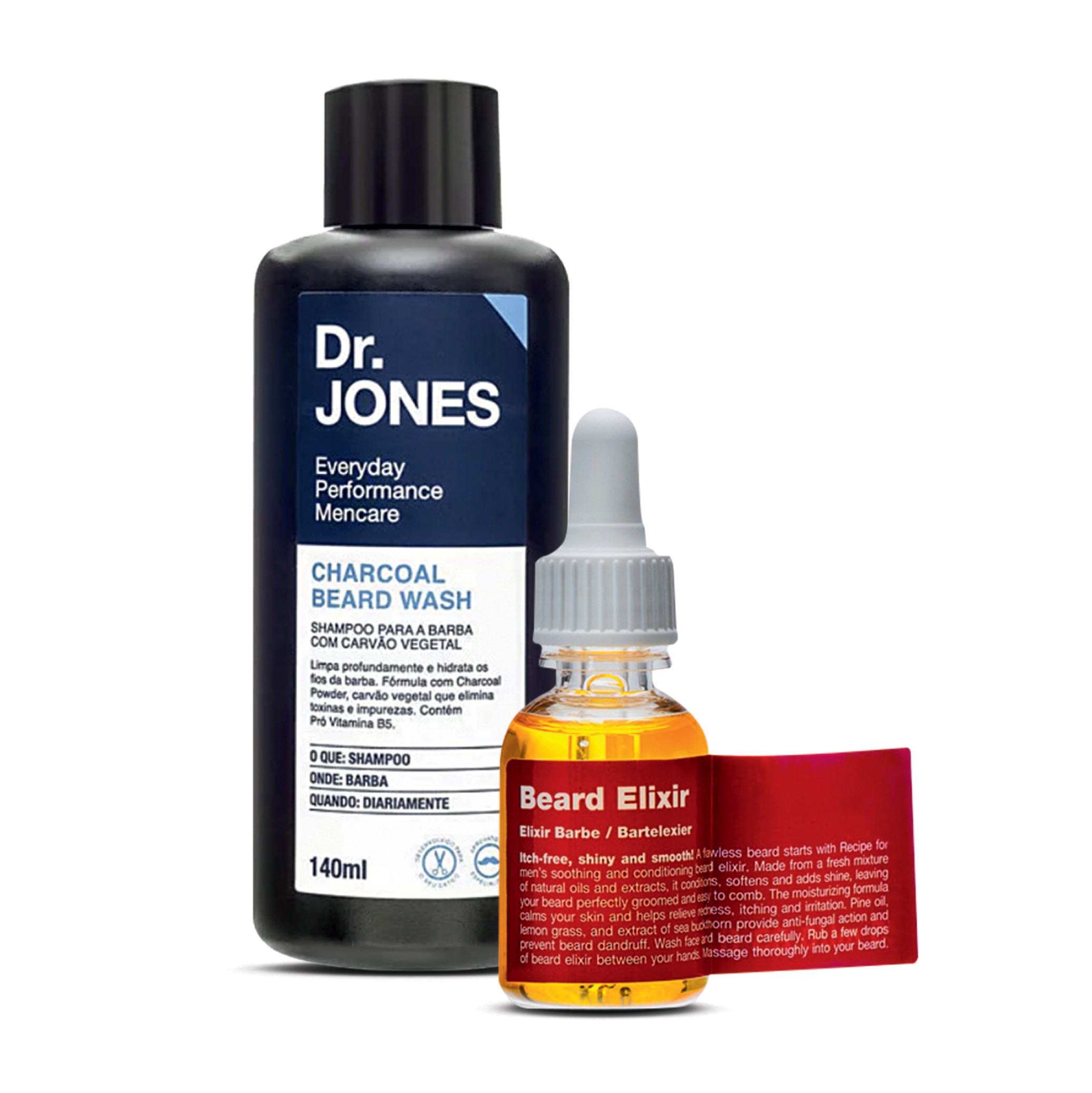 Alguns produtos que podem ajudar: xampu para barba Dr. Jones, R$ 41,90. Beard Elixir (óleo para barba) Recipe For Men, R$ 220 (Foto: Divulgação / Arte GQ)
