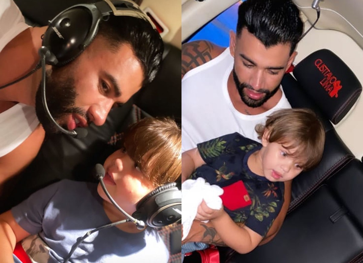 Gusttavo Lima e filhos passeiam em helicóptero da família (Foto: Reprodução/Instagram)
