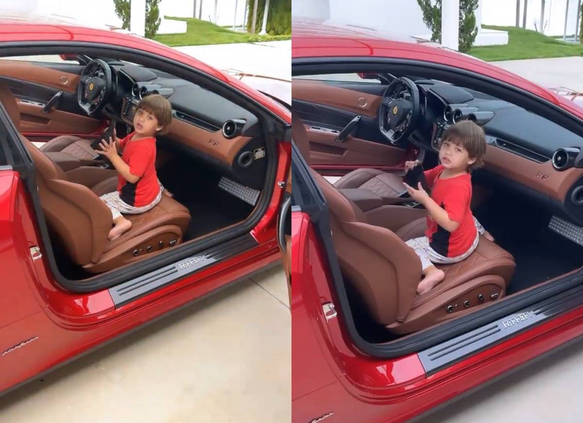 Samuel, filho caçula de Gusttavo Lima e Andressa Suita, brinca na Ferrari do pai (Foto: Reprodução/Instagram)